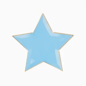 6 Pratos de Papel Estrela Azul Claro