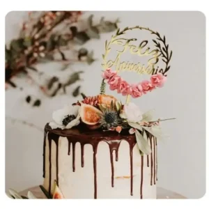 Topo de Bolo Feliz Aniversário Floral