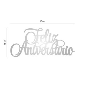 Aplique Feliz Aniversário em Acrílico Prata
